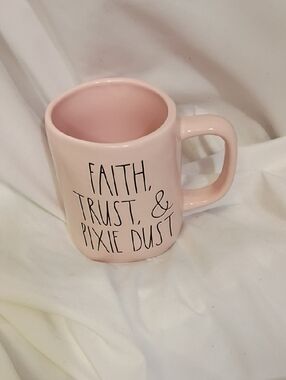 EUC Rae Dunn Artisan Collection Pink Mug “Faith, Trust, And Pixie Dust” Disney